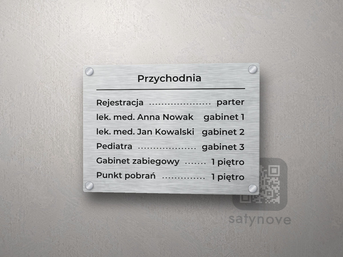 Tablica informacyjna przychodni – spis gabinetów