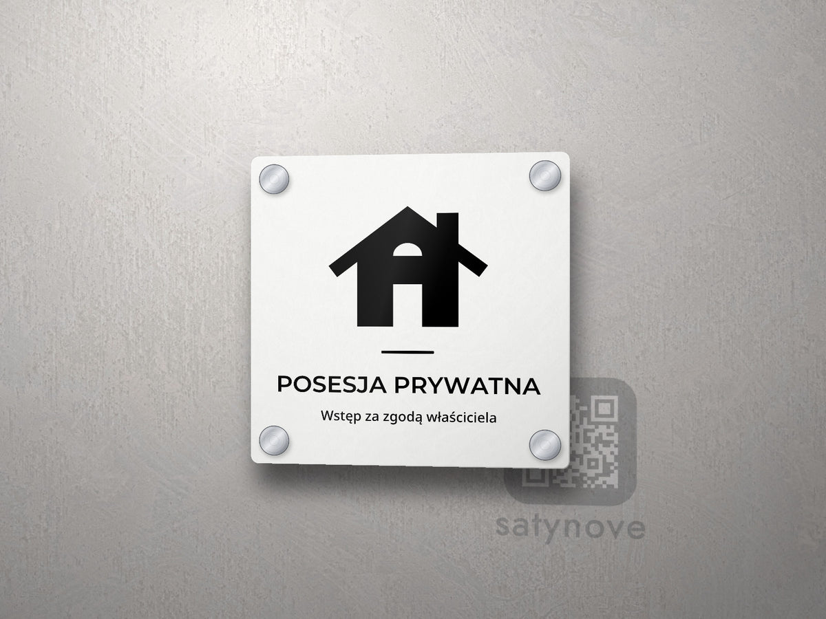 Kwadratowa tabliczka POSESJA PRYWATNA z piktogramem i podpisem
