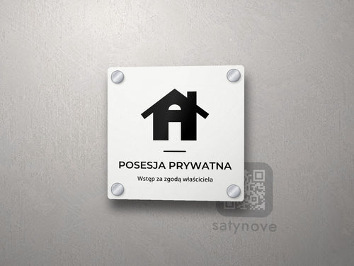 Kwadratowa tabliczka POSESJA PRYWATNA z piktogramem i podpisem