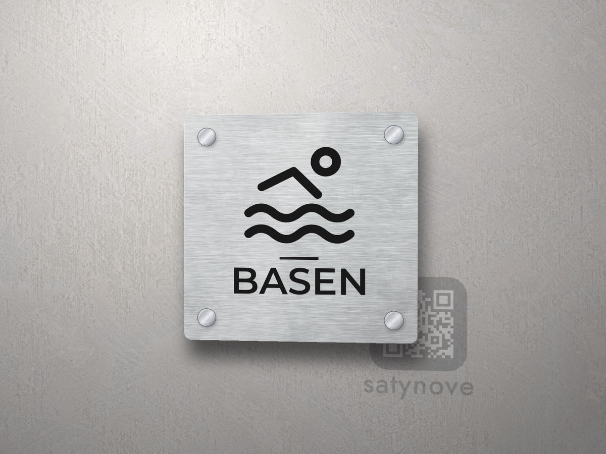 Piktogram Basen – tabliczka z podpisem