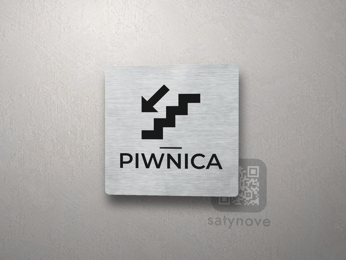 Kwadratowa tabliczka z piktogramem i podpisem PIWNICA