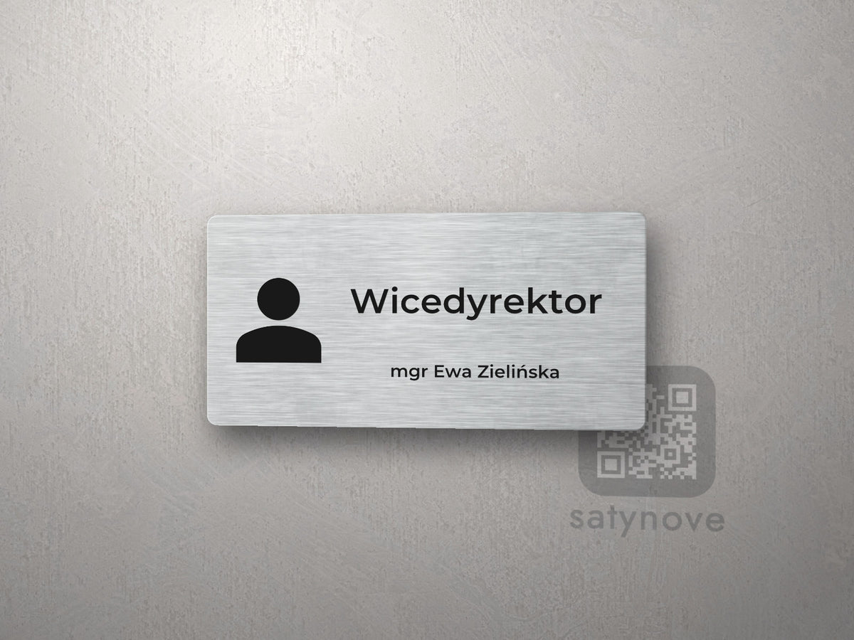 Srebrna tabliczka na drzwi z piktogramem i napisem Wicedyrektor