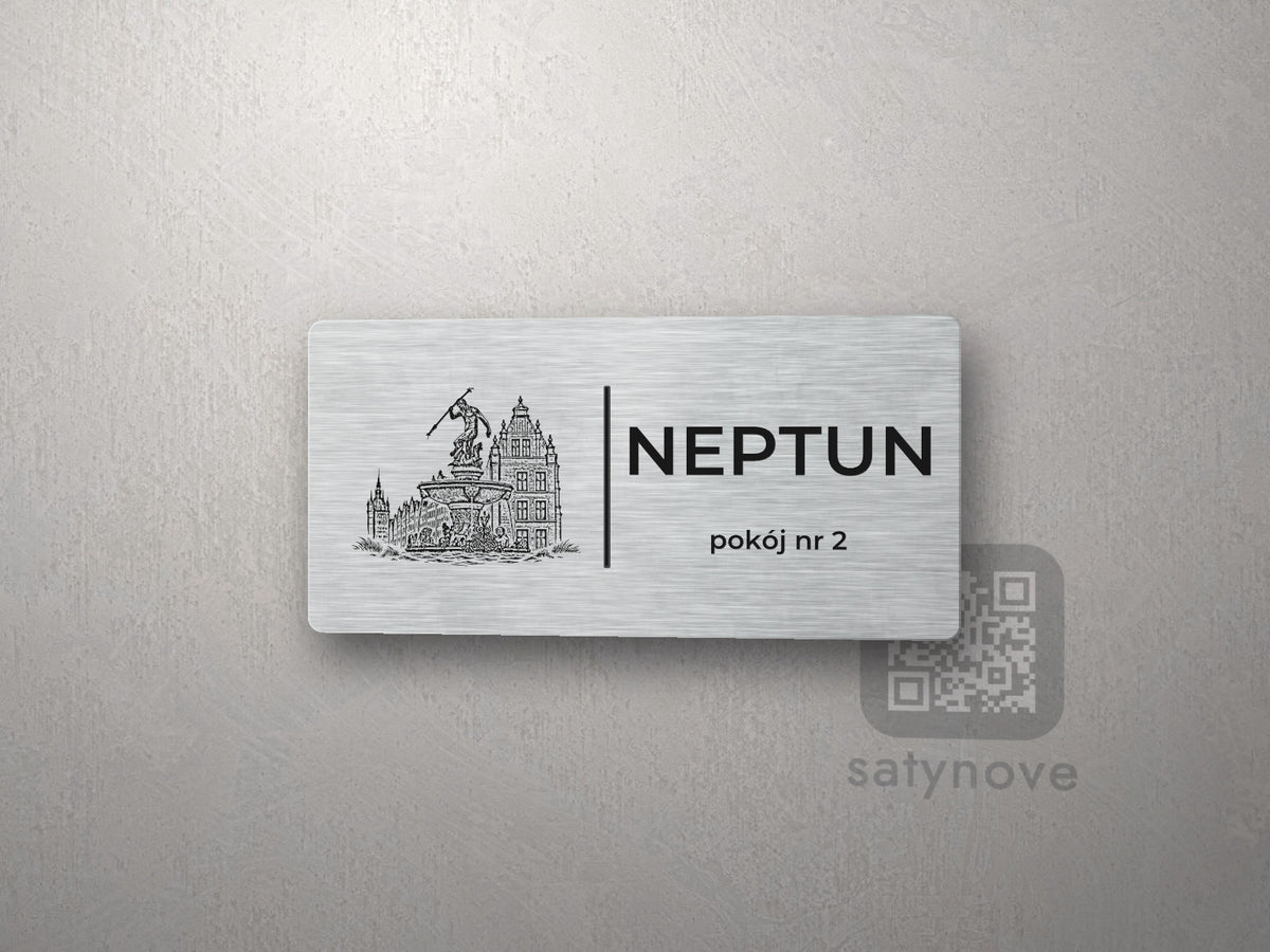 Srebrna tabliczka z rysunkiem i napisem NEPTUN, pokój nr 2
