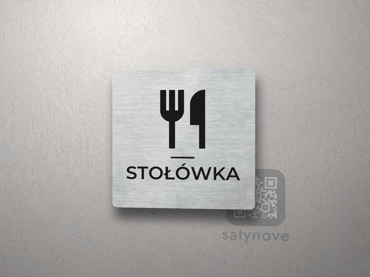 Kwadratowa tabliczka z piktogramem i napisem STOŁÓWKA