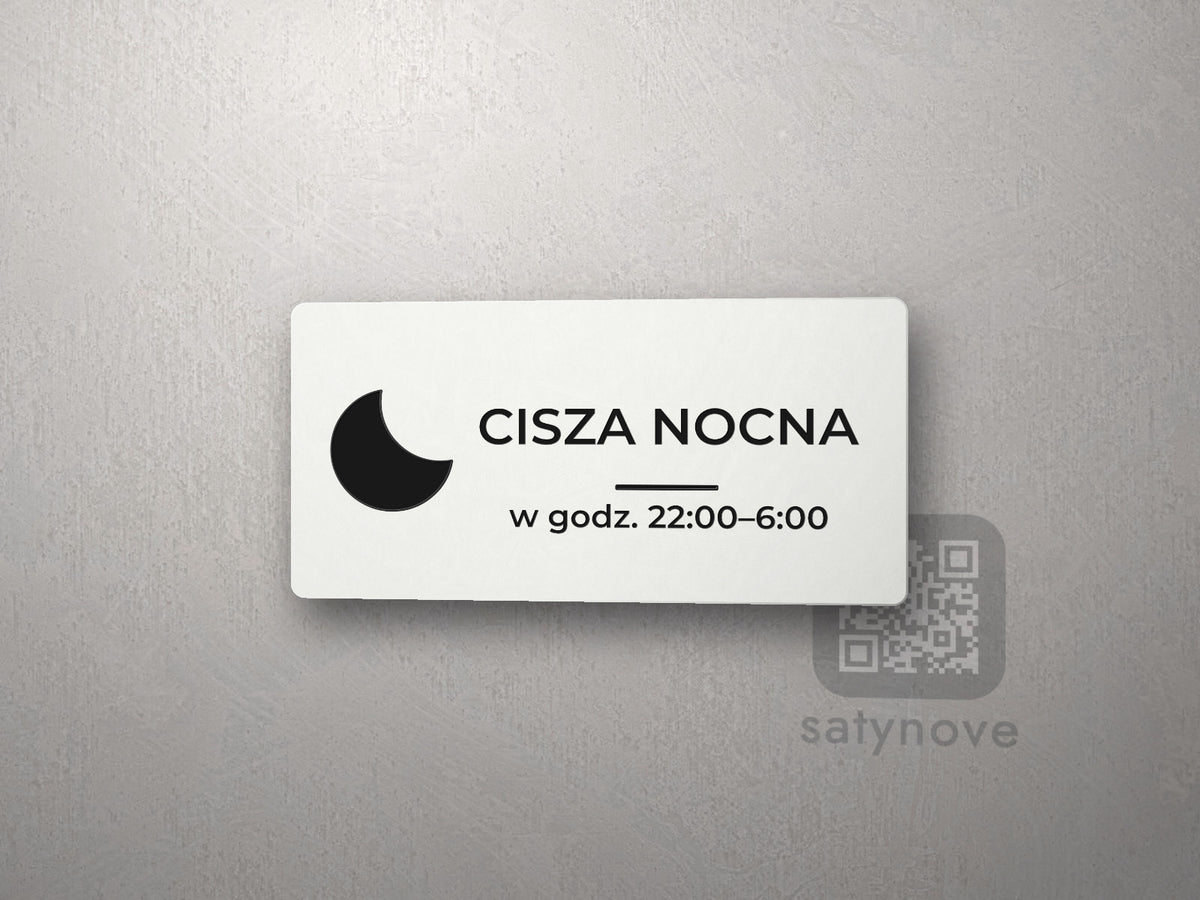 Tabliczka z piktogramem: CISZA NOCNA, w godz. 22:00–6:00