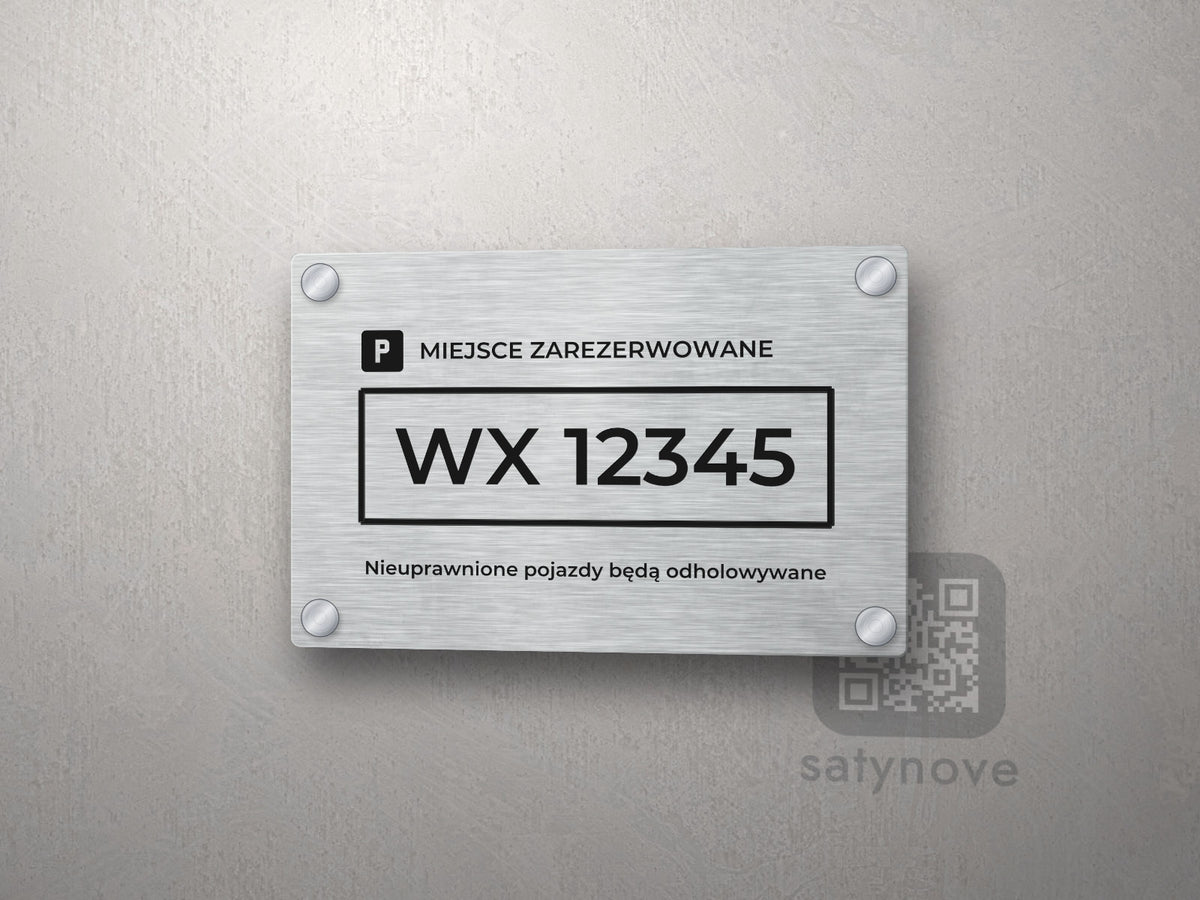 Tabliczka MIEJSCE ZAREZERWOWANE z numerem rejestracyjnym w ramce