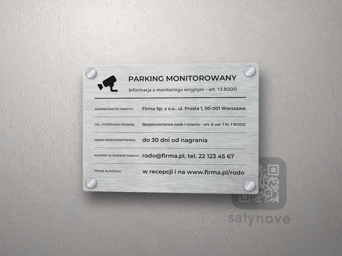 Tabliczka Parking monitorowany z klauzulą RODO