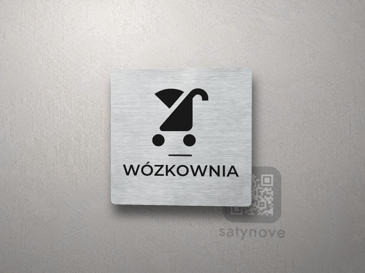 Kwadratowa tabliczka z piktogramem i podpisem WÓZKOWNIA