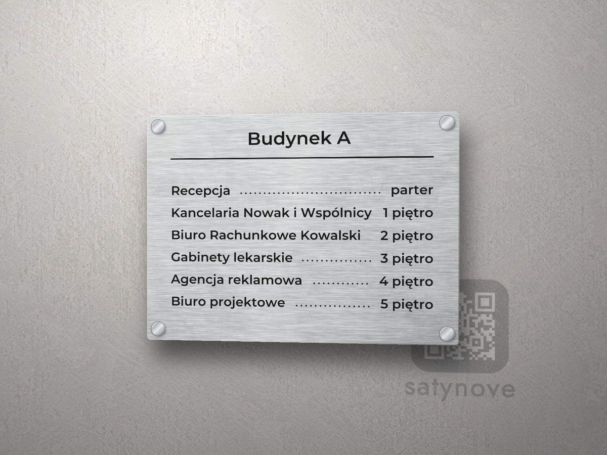 Spis firm – tablica informacyjna budynku
