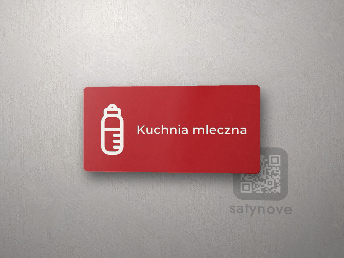 Czerwona tabliczka z piktogramem i napisem Kuchnia mleczna