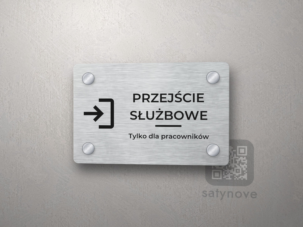 Tabliczka z piktogramem drzwi i napisem PRZEJŚCIE SŁUŻBOWE, Tylko dla pracowników
