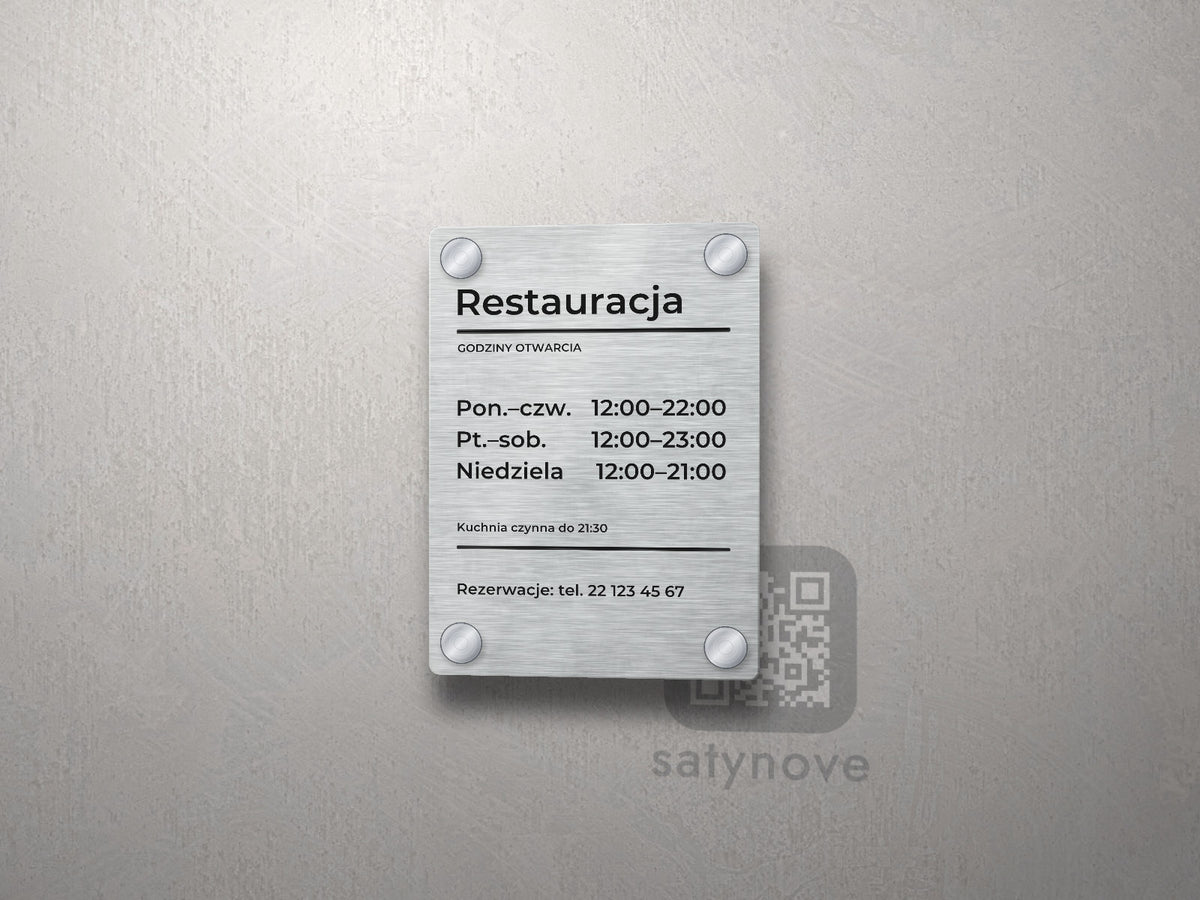 Tabliczka Godziny otwarcia restauracji