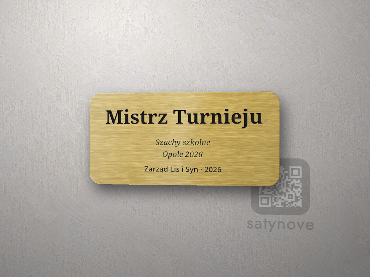 Złota tabliczka na statuetkę: „Mistrz Turnieju”, szachy szkolne, Opole 2026