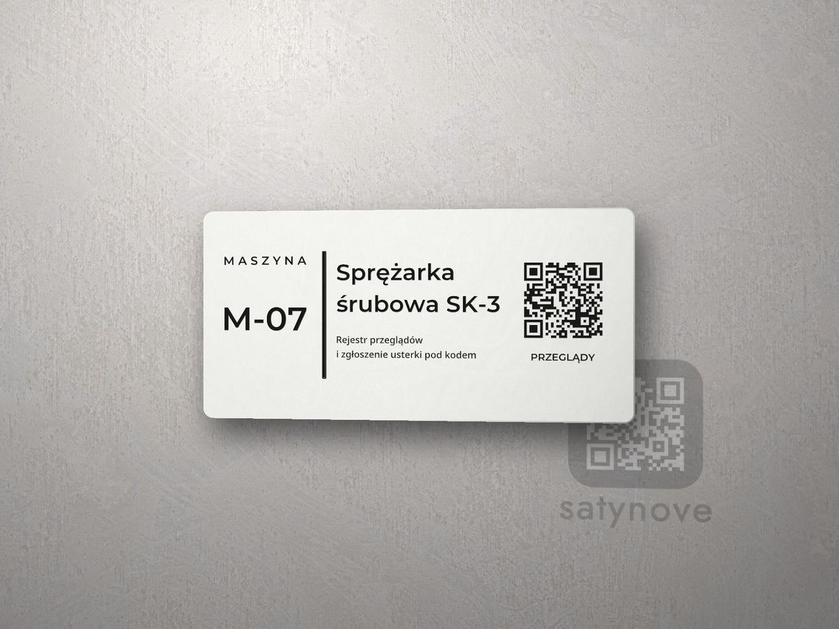 Tabliczka MASZYNA M-07 Sprężarka śrubowa SK-3 z kodem QR PRZEGLĄDY