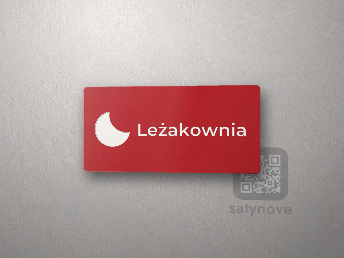 Czerwona tabliczka z piktogramem i napisem Leżakownia
