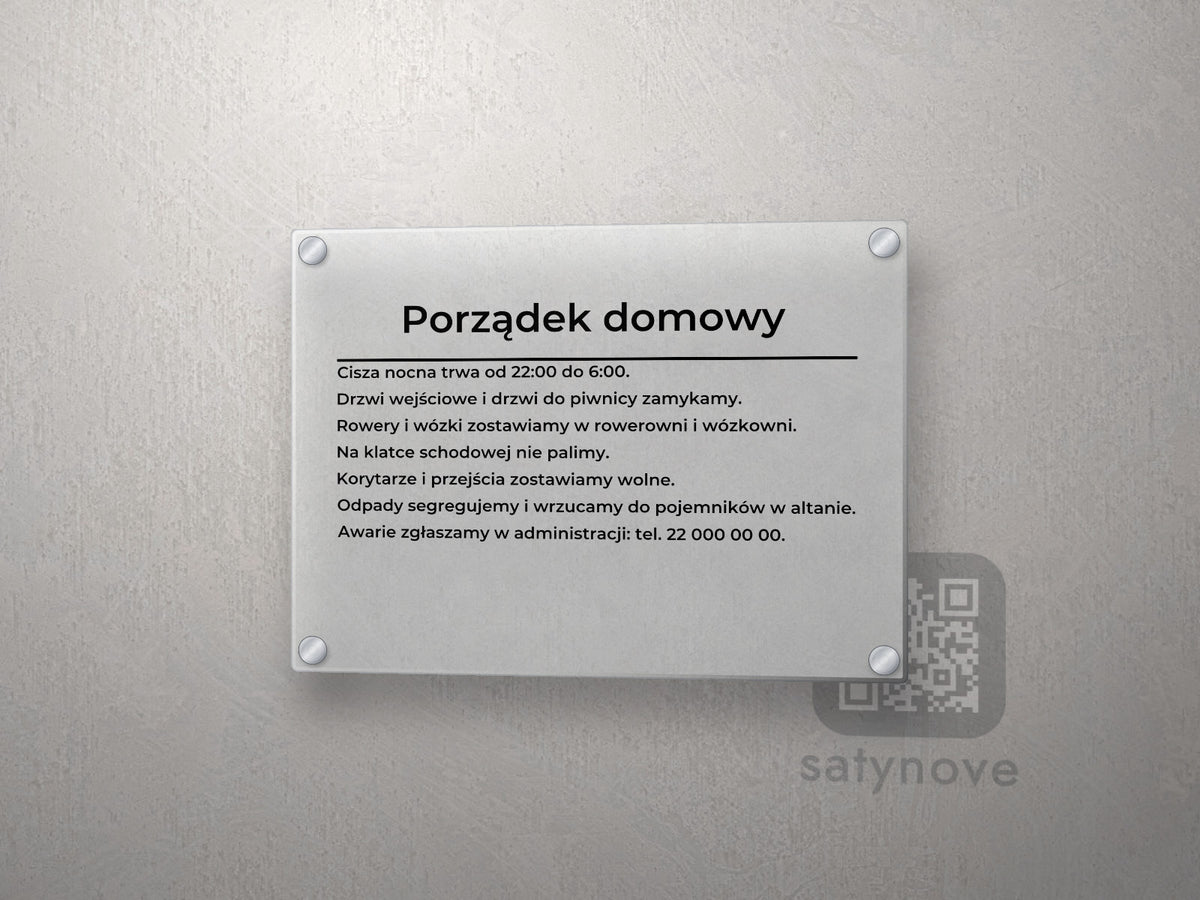 Tablica „Porządek domowy” z siedmioma zasadami