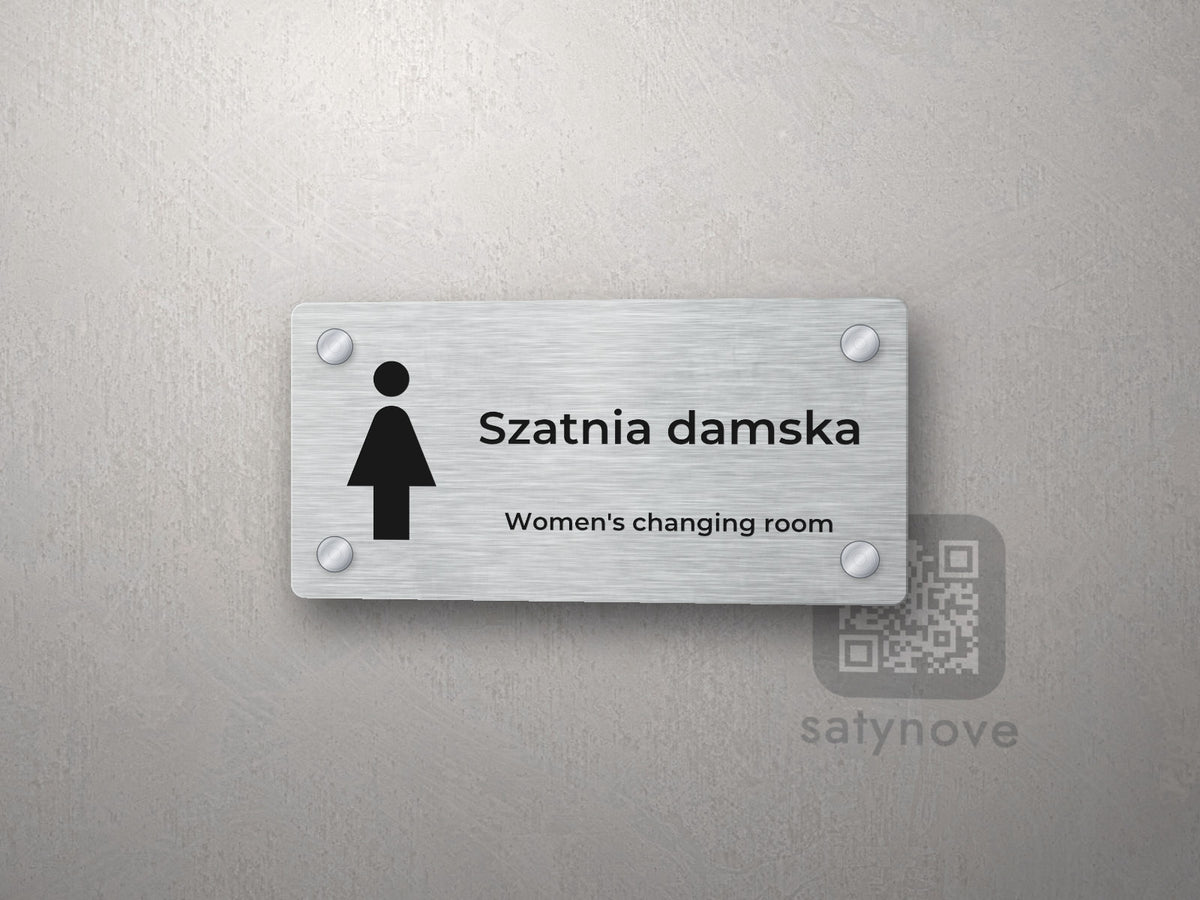 Tabliczka na drzwi z piktogramem kobiety i napisem Szatnia damska