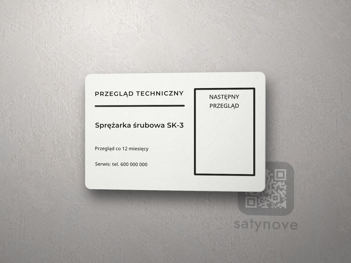 Tabliczka PRZEGLĄD TECHNICZNY: Sprężarka śrubowa SK-3 i pusta ramka NASTĘPNY PRZEGLĄD