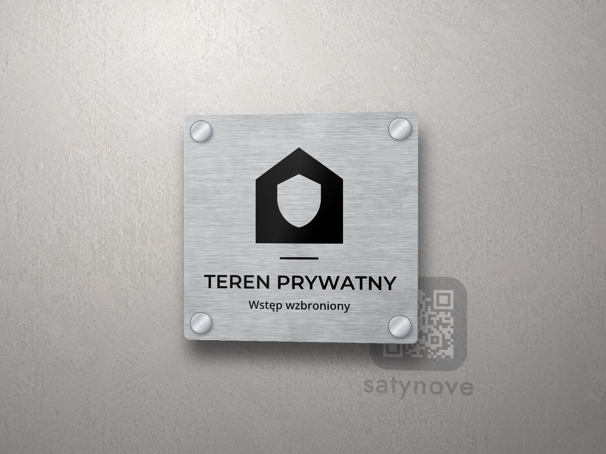 Kwadratowa tabliczka TEREN PRYWATNY z piktogramem i podpisem