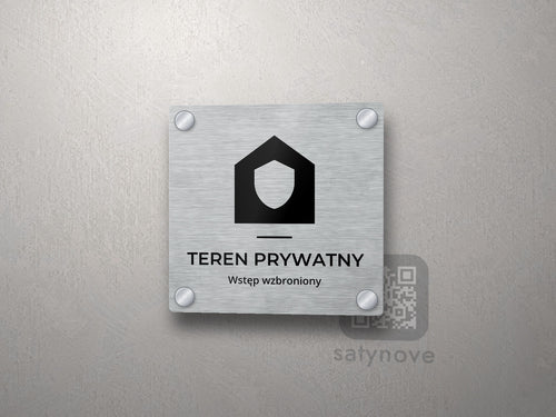 Kwadratowa tabliczka TEREN PRYWATNY z piktogramem i podpisem