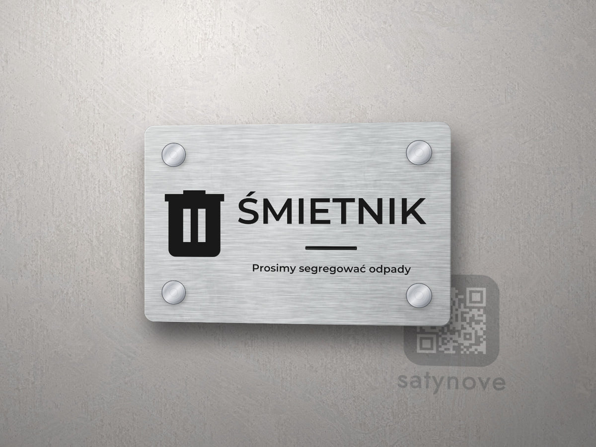 Tabliczka z piktogramem kosza i napisem ŚMIETNIK, Prosimy segregować odpady
