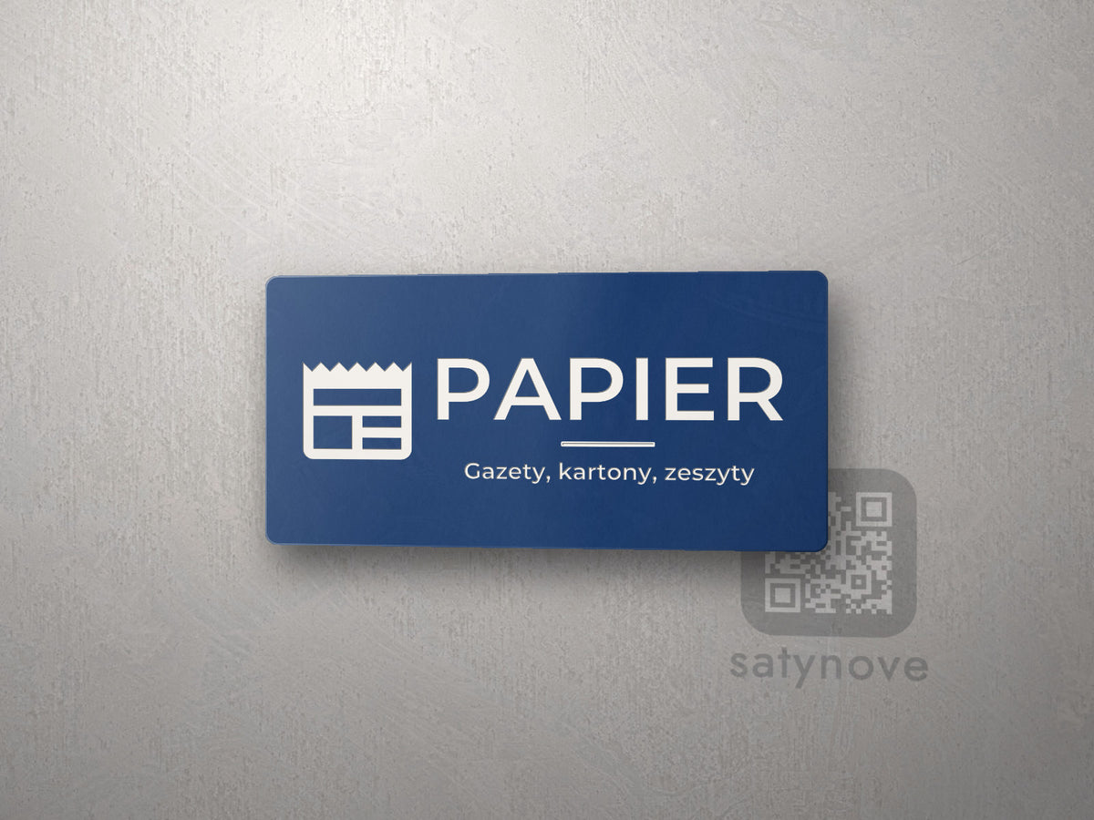 Granatowa tabliczka PAPIER z piktogramem gazety