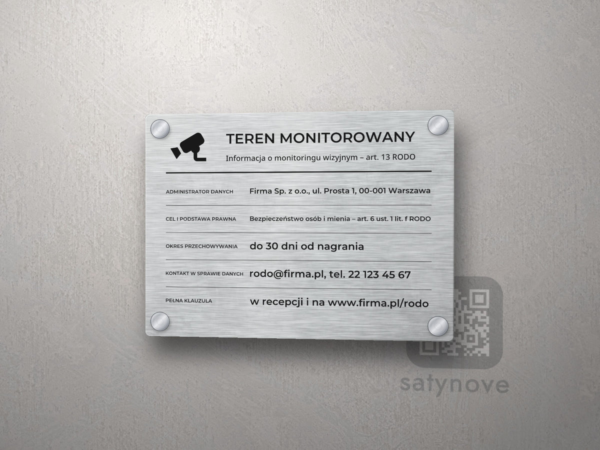 Tabliczka Teren monitorowany z klauzulą RODO