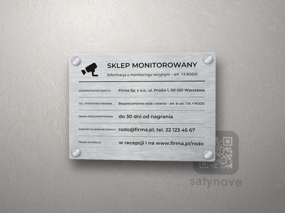 Tabliczka Sklep monitorowany z klauzulą RODO