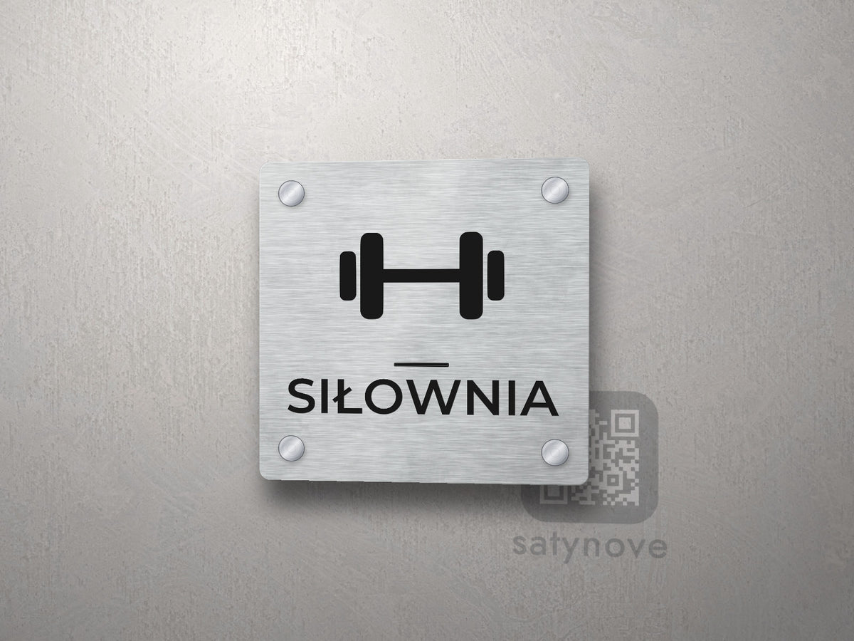 Kwadratowa tabliczka Siłownia z liniową hantlą, krótką linią i podpisem
