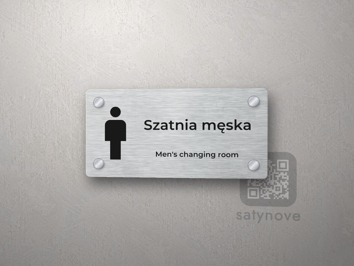 Tabliczka na drzwi z piktogramem mężczyzny i napisem Szatnia męska