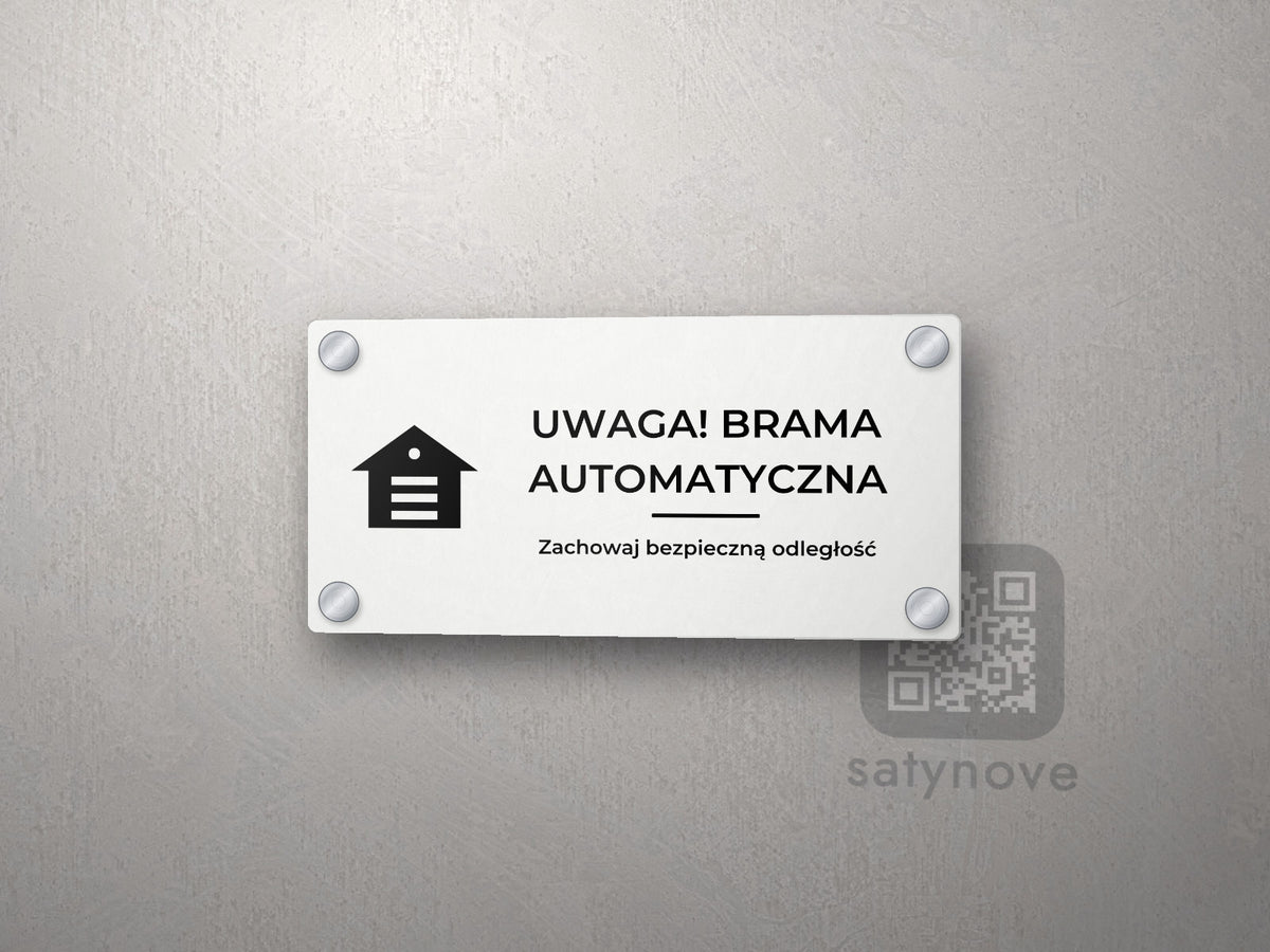 Tabliczka „Uwaga – brama automatyczna” z piktogramem
